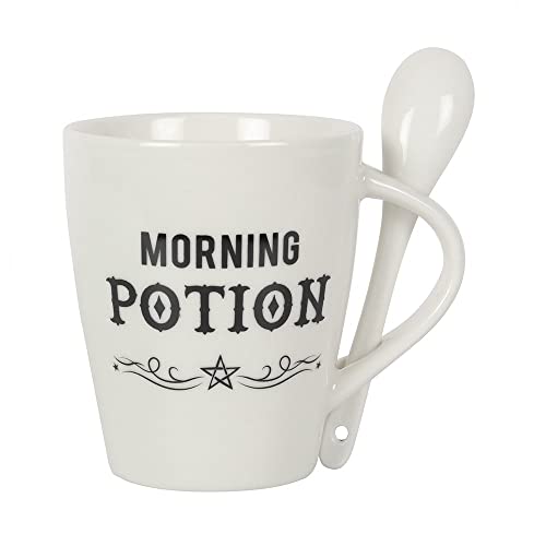 Pacific Trading Giftware Gothic White Morning Potion New Bone China Ceramic Mug and Spoon Set