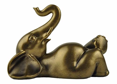 Boulevard East Concepts 6.5" Good Luck Elephant Lounging with Raised Trunk Statue Decorative Sculpture - Good Luck Gifts, Feng Shui Decor, Meditation Gifts (6.5 Inch, Bronze)
