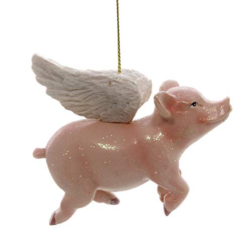 Kurt Adler GLITTERED FLYING PIG WITH WINGS CHRISTMAS ORNAMENT C8524