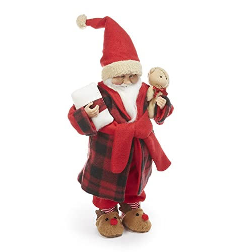 Giftcraft 681661 Christmas Standing Santa D√©cor with Teddy Bear and Reindeer Slippers, 18 inch, Polyester, Plastic, Polyvinyl Chloride