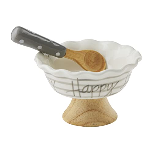 Mud Pie Striped Happy Candy Set, Dish 3 x 5 Dia, Gray, White