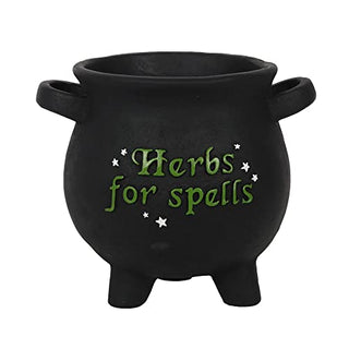 Pacific Trading Giftware Terracotta Herbs for Spells Cauldron Indoor Garden Planter, Matte Black 7 Tall