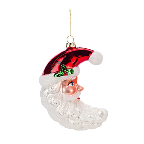 Abbott Collection  18-Whimsy Santa Moon Ornament, Red/White