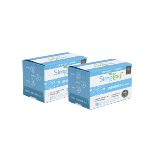 Simpleaf Brands Unscented Flushable Single Pack Wet Wipes | Eco- Friendly, Paraben & Alcohol Free | Hypoallergenic & Safe for Sensitive Skin | Travel Size | 60 Count