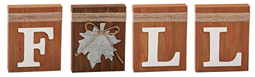 Transpac Wood Harvest Blocks Set of 4, Brown