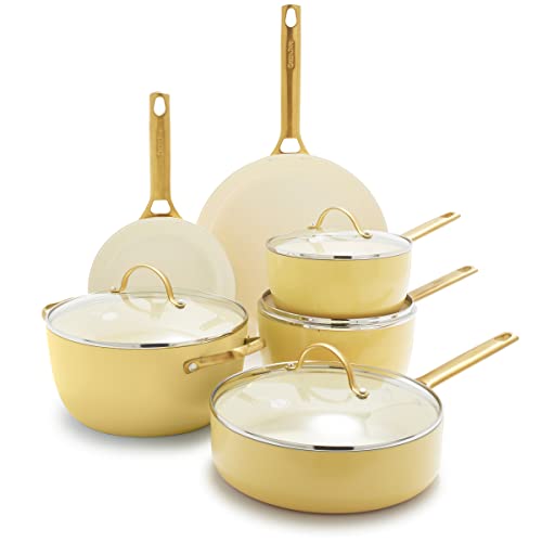 Cookware Company GreenPan Reserve Healthy Ceramic Nonstick Cookware Pots and Pans Set, 10 Piece, Light Yellow
