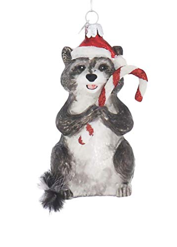 Kurt Adler NB1569 Noble Gems Raccoon with Candy Cane Ornament, 4-inch High, Glass