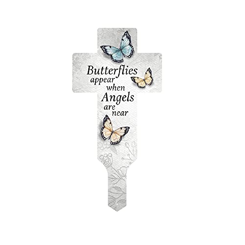 Carson 11906 Butterflies Appear Memorial Cross Garden Stake, 17.5-inch Height