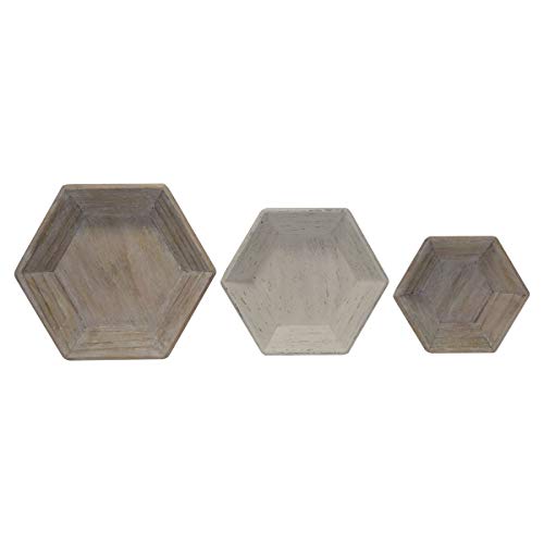 Foreside Home & Garden Set of 3 Hexagonal Wood Decorative Storage Nesting Trays, Set