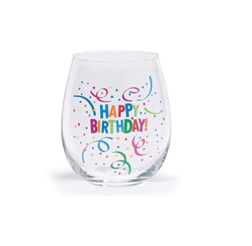 burton + BURTON 9743734 Happy Birthday Stemless Wine Glass, 4.5-inch Height, Holds 16 oz