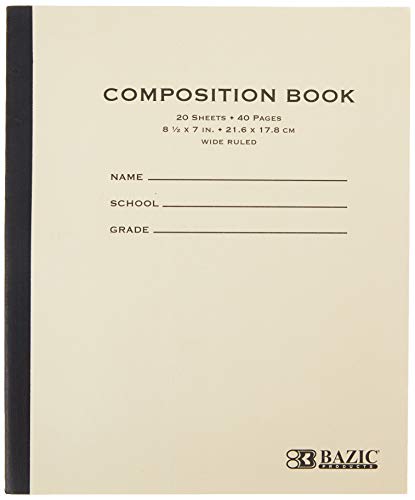 BAZIC 20 ct. 8.5" x 7" Manila Cover Composition Book, Case of 24 (5096-24) BAZIC Manila Cover Composition Book. 20 Sheet Notebook for Grades K-5 ( 8.5" x 7". Case of 24)