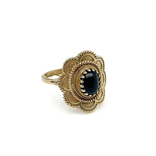 Anju Tanvi Ring with Semiprecious Black Onyx Stone for Women, Gold-Plated