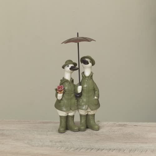 Gerson International Duck Couple with Umbrella Figurine, 9.8 Inch Height, Resin