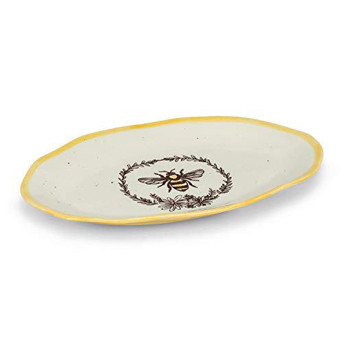 Abbott Collection  27-Crestwood Bee with Wreath Oval Platter, 8.5 x 13.5 inches L, Ivory