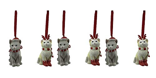 Comfy Hour Joyful Holiday Collection Cats Wearing Scarf Santa Cap Reindeer Antler Headwear Christmas Ornaments, Winter Party Dcor, Polyresin, Set of 6