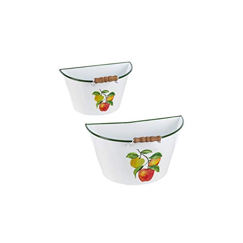 Ganz CB173598 Enamel Apple Bucket Wall Planter, Set of 2