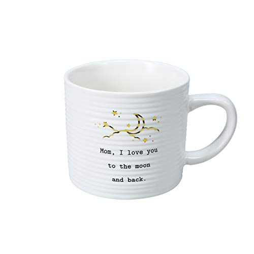 Pavilion Gift Company Mom I Love You To The Moon And Back 10 oz White & Gold Ribbed Coffee Cup Mug, White