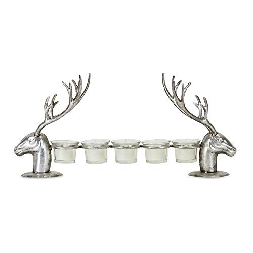 Melrose 80510 Metal Deer Votive Candle Holder, 18-inch Length, Silver