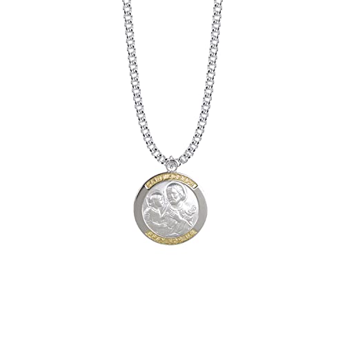 True Faith Jewelry St Christopher Medal Patron Saint Of Travelers Pendant With 24 Inch Stainless Steel Chain Rhodium Plated, Religious Necklace For Men And Women, ‚Äö√ñ√ª‚Äö√Ñ√π Two Tone Sterling Silver