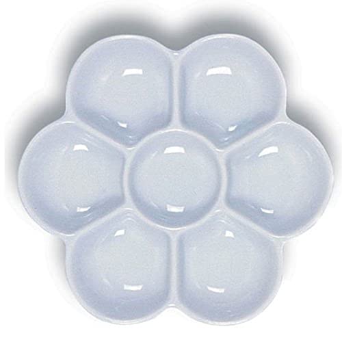 Yasutomo Porcelain 6-Well Floral Palette Dish, 5 inch Diameter, White (WCW213)