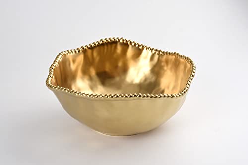 Pampa Bay Titanium-Plated Porcelain Large Salad Bowl, 10.5 Inch, Matte Gold Tone, Oven, Freezer, Dishwasher Safe