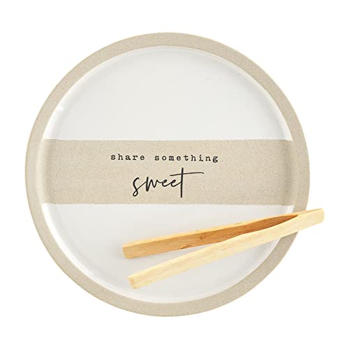 Mud Pie Stoneware Dessert Plate, Round,  Plate 11" Dia | Tongs 7",Natural