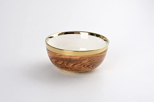 Pampa Bay Wood Look Titanium-Plated Porcelain Small Bowl, 6 Inch, Gold/White/Wood look