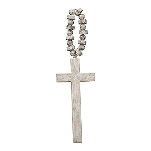 Foreside Home & Garden White Brushed Wood Cross with Beaded Hanger Wall D√©cor