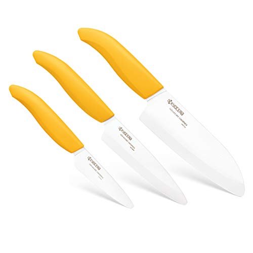 Kyocera 3Piece Advanced ceramic Revolution Series Knife Set, Yellow