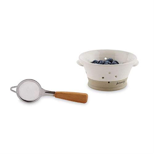 Mud Pie Stoneware Berry Bowl Set, 3.25" x 6.25" Diameter, Strainer 6.5", Ceramic