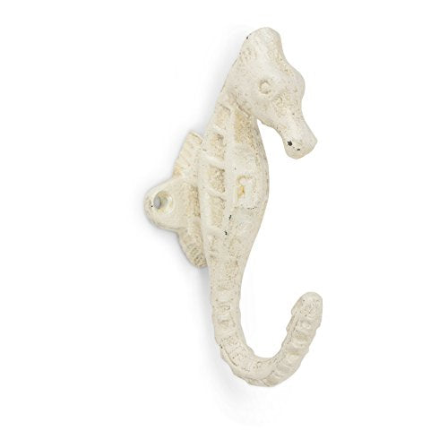 Abbott Collection  Cast Iron Seahorse Wall Hook, White