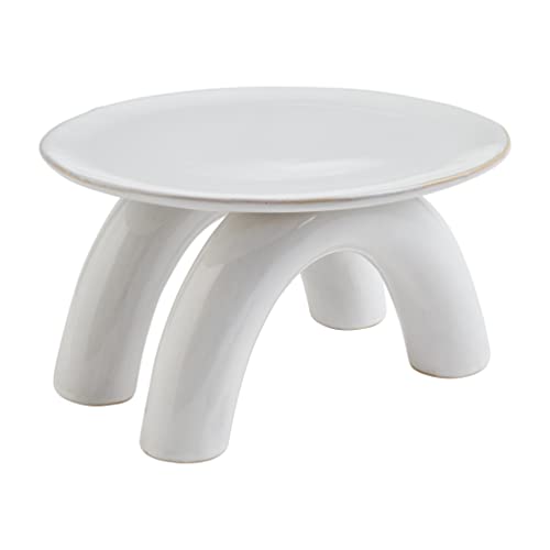 Mud Pie Modern Pedestal Stoneware Stand, White, 10.5-inch Height