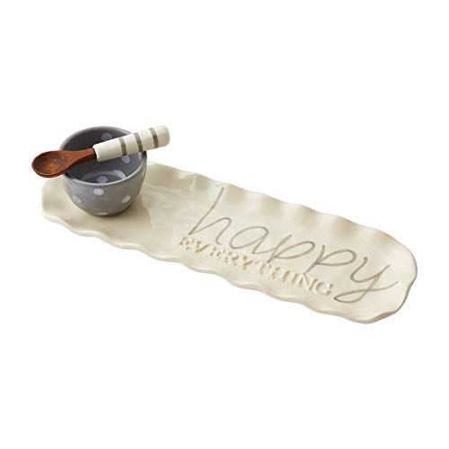 Mud Pie Happy Ruffle Tray & Dip Set,tray 4 1/2" x 14", cup 2" x 3 1/4" dia, spoon 4 1/2", White
