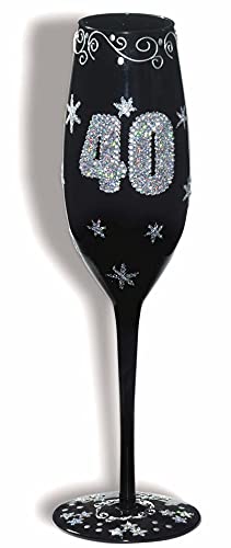 Forum Novelties 40th Birthday Black Fluted Champagne Glass, 1 Count (Pack of 1)