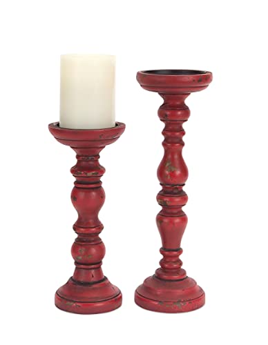 Melrose 54680 Wooden Antique Candle Holders, Set of 2