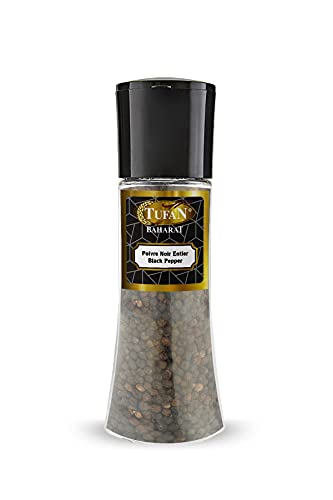 Black Peppercorn 6.70 oz 190 g in Gringer Gift Package Black Peppercorns Whole 190 gram , Freshly Gringer , Pepper Corn For Grinders Refill Whole Black Peppercorns With Refillable Grinder -Tellicherry Pepper Corns Grinders | High Grade Pepper Mill