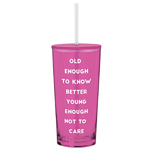 Creative Brands Slant Collections Glass Tumbler With Straw, 20-Ounce, Old Enough