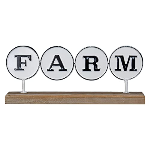 Foreside Home & Garden Farm Metal and Wood Decorative Table Top Sign, Natural