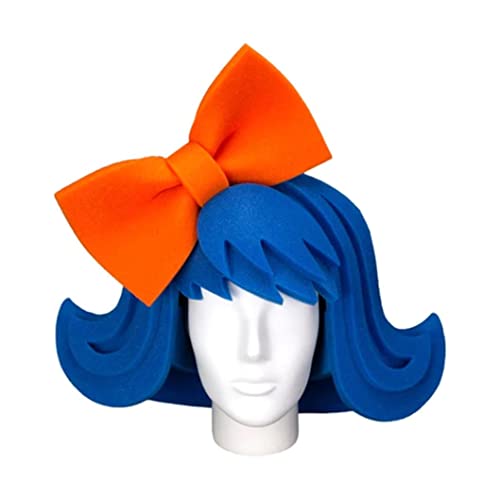 Foam Party Hats Funny Men and Women Unisex Wig with Large Bow Halloween Party Costume, Adult Size, Orange