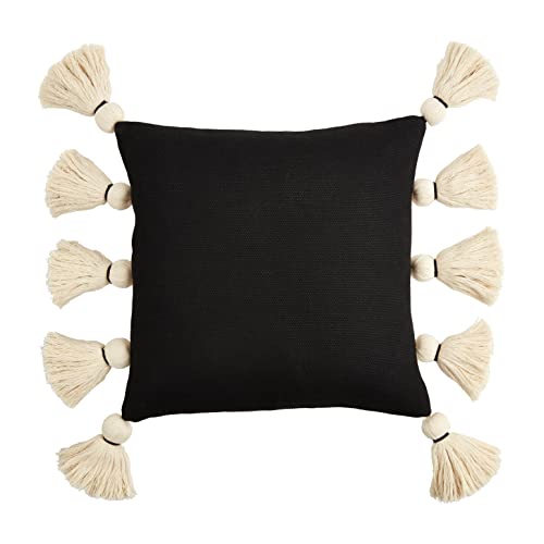 Mud Pie Square Black Tassel Pillow, 18" x 18"