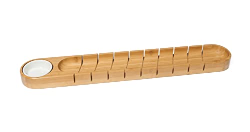 Lipper International 8251 Bamboo Bread Board with Ceramic Dip Bowl, Cutting Guide Grooves Allow for Beautifully Slanted Slices