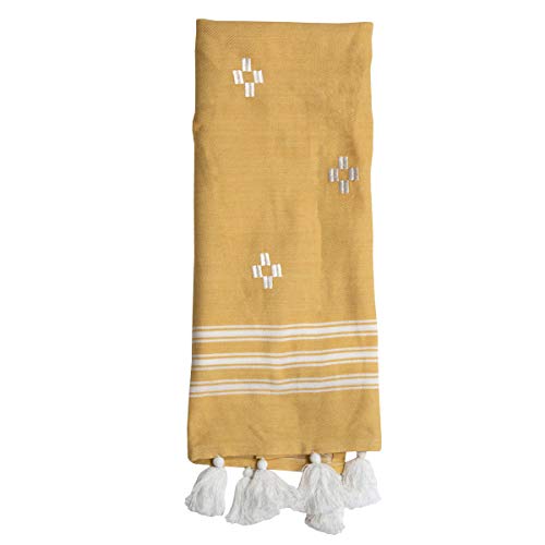 Foreside Home & Garden Yellow Striped 27 x 18 Inch Woven Kitchen Tea Towel with Hand Sewn Tassels