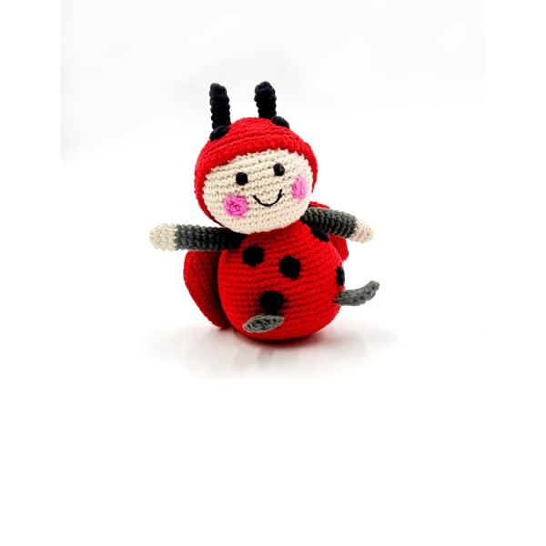 Pebble Fair Trade Handmade Crochet Cotton Ladybird Rattle-red