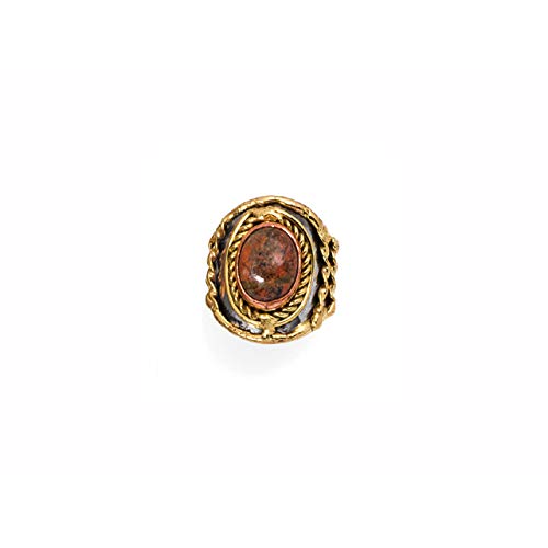 Anju Jewelry Janya Collection Mixed Metal Cuff Ring with Unakite Stone