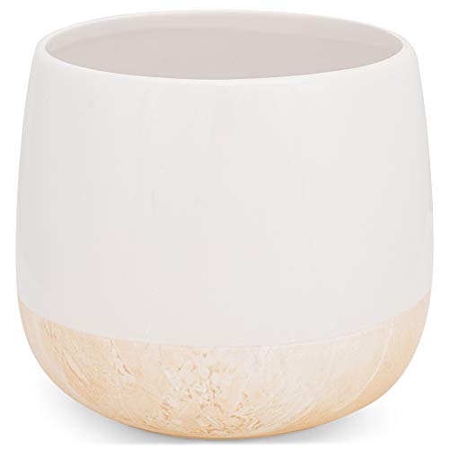 Napco 5.5" Shiny White and Textured Faux Wood Grain Round Decorative Planter