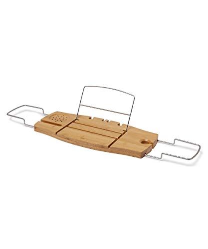 Umbra Aquala, Bamboo and Chrome Extendable Bathtub Tray Caddy, Natural