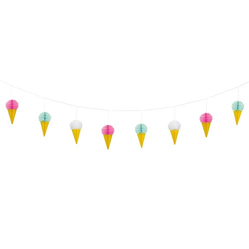 Unique Industries amscan Unique 63443 Hanging Honeycomb Ice Cream Cones Summer Party Garland, 7 Ft. 1 ct, Multicolor