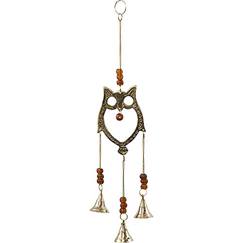 Kheops International WaterCanyonBooksGifts Owl Brass Wind Chime with Beads