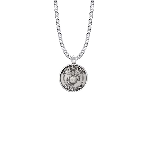 True Faith Jewelry United States Marine Corps Medals, Pendant Necklace With 24 Inch Stainless Steel Chain Rhodium Plated, Gifts For Women 5/16‚Äö√Ñ√π Sterling Silver