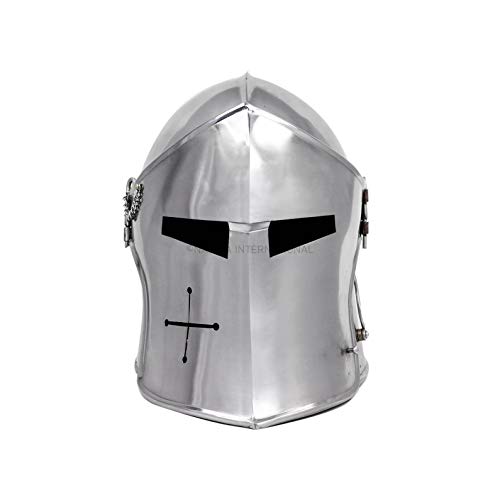 Medieval Barbuta Visored Brushed Steel Knights Templar Crusaders Armour Helmet | Halloween Costume Props By Nagina International